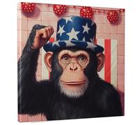 Toile murale motif chimpanzé patriotique, étoiles et rayures rouges et bleues, singe - Décoration d'intérieur moderne pour salon, bureau, 30,5 x 30,5 cm
