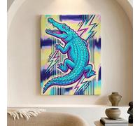 Toile murale motif crocodile vif, impression animal bleu vert, décoration d'intérieur moderne abstraite pour salon, chambre à coucher, bureau, décoration murale originale 30,5 x 40,6 cm