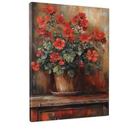 Toile murale motif fleur rouge vif, décoration florale pour printemps, maison rustique, œuvre d'art esthétique pour salon, chambre à coucher, cuisine, style plante en pot, 20,3 x 25,4 cm