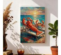 Toile murale motif homard d'été - Impressions sur toile de vie marine rouge vif - Décoration côtière amusante pour salon, chambre à coucher, maison de plage, 20,3 x 30,5 cm