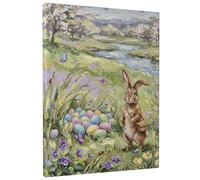 Toile murale motif lapin printanier, œufs de Pâques colorés pastel, art naturel fantastique pour salon, chambre à coucher, galerie, toile enveloppée 40,6 x 50,8 cm