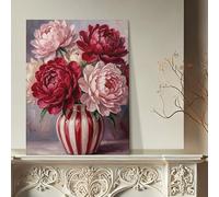 Toile murale motif pivoine printanière, vase de fleurs rouges pêche, style vintage, décoration d'intérieur pour salon, chambre à coucher, cuisine, suspension murale, 40,6 x 50,8 cm