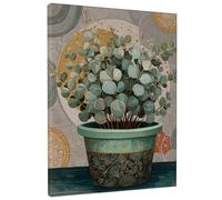 Toile murale motif plante d'eucalyptus - Impression botanique verte et dorée - Décoration d'intérieur moderne pour salon, chambre à coucher, cuisine - 20,3 x 25,4 cm