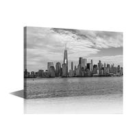 Toile murale noir et blanc avec l'horizon de New York au premier plan - 1 panneau couleur paysage urbain noir et blanc - affiches et impressions encadrées et prêtes à être accrochées