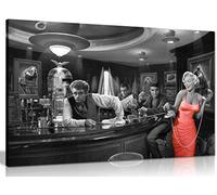 Toile Murale Noire sur Blanc Imprimé Marilyn Monroe en Robe Rouge Elvis Presley James Dean, noir/rouge/blanc, A2 61x41 cm (24x16in)