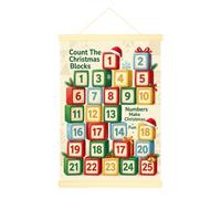 Toile murale numérotée avec compte à rebours de Noël 50,8 x 71,1 cm | Chapeaux de Père Noël, poster avec cintre, rubans festifs, rails en bois, décorations de salon, thème de la fête d'hiver