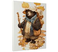 Toile murale ours d'automne - Impression d'animaux de la forêt marron et orange, décoration naturelle mignonne pour salon, chambre à coucher, esthétique d'intérieur confortable, 40,6 x 50,8 cm
