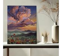 Toile murale paysage coucher de soleil, peinture nuage violet pêche, décoration d'intérieur abstraite pour salon, chambre à coucher, bureau, toile enveloppée 40,6 x 50,8 cm