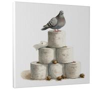 Toile murale pigeon sur rouleaux de papier - Impression d'oiseau gris - Décoration d'intérieur fantaisie pour salon, chambre à coucher, cuisine, bureau - 30,5 x 30,5 cm