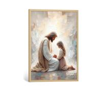 Toile murale religieuse Jésus avec fille - Décoration murale chrétienne pour salon, chambre de prière biblique, 40,6 x 61 cm, sans cadre