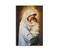 Toile murale représentant l'église du Christ Vierge Marie et Jésus - Impression religieuse - Portrait de la Sainte Mère du Christ - Décoration solennelle pour espace de culte et maison - 60 x 90 cm