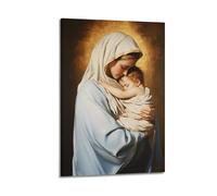 Toile murale représentant l'église du Christ Vierge Marie et Jésus - Impression religieuse - Portrait de la Sainte Mère du Christ - Décoration solennelle pour espace de culte et maison - 40 x 60 cm