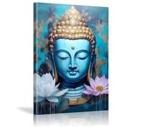 Toile murale représentant un Bouddha religieux, imprimé Bouddha zen bleu, lotus blanc et rose, pour salon, salle de bain, 40 x 60 cm, sans cadre