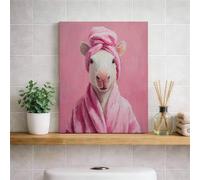 Toile murale représentant un mouton mignon dans une robe de pêche, portrait d'animaux de pêche pastel, décoration d'intérieur pour salon, chambre à coucher, salle de bain, style esthétique 20 x 25 cm