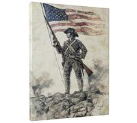 Toile murale représentant un soldat patriotique - Drapeau vintage rouge et bleu - Décoration murale historique pour salon, bureau, étude, 40,6 x 50,8 cm