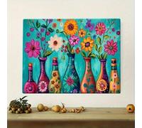 Toile murale représentant un vase floral, imprimé bouteille de fleurs colorées, décoration d'intérieur de style bohème, affiche pour chambre à coucher, cuisine, 50 x 70 cm, sans cadre