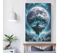 Toile murale représentant une île mystique au clair de lune, décoration murale pour salon, chambre à coucher, cuisine, cadeaux d'anniversaire pour femmes, 60 x 90 cm