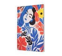 Toile murale rétro avec inscription « Young Woman And Flowers » - Pour dortoir, chambre à coucher, salon - 30 x 45 cm - Encadrée