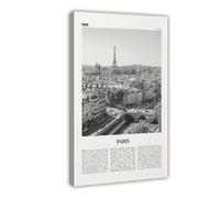 Toile murale rétro avec logo Paris centre-ville noir et blanc - 60 x 90 cm