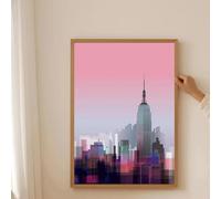 Toile Murale Rose Représentant La Ligne D'Horizon De New York, Paysage Urbain Pixelisé Moderne, Affiche De New York, Décoration D'Intérieur, Décoration De Salon, Œuvre D'Art 60X80Cm Sans Cadre