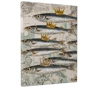 Toile murale Royal Fish - Impressions sur toile de poisson couronné bleu doré - Décoration murale nautique pour salon, chambre à coucher, cuisine, bureau - Toile enveloppée - 30,5 x 40,6 cm