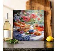 Toile murale rustique à motif de fleurs pastel, pains de campagne, pots de printemps, affiches d'œuvres d'art pour décoration murale de cuisine, salle à manger, salle de bain, restaurant, chambre à