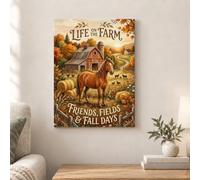 Toile murale rustique avec citation d'automne 30,5 x 40,6 cm | Illustration de grange rustique, impressions d'art, accents de balle de foin, scène de campagne pastorale