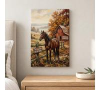 Toile murale rustique avec citation de cheval d'automne 20,3 x 30,5 cm | Scène de grange rustique, impressions d'art, paysage de campagne, décoration de ferme, feuillage d'automne, art mural équin