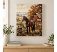 Toile murale rustique avec citation de cheval d'automne 40,6 x 50,8 cm | Scène de grange rustique, impressions d'art, paysage de campagne, décoration de ferme, feuillage d'automne, art mural équin