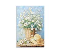 Toile murale rustique avec marguerites - Impression sur toile - Nature morte - Pour salle de bain - 40 x 60 cm