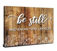 Toile murale rustique avec verset de la Bible « Be Still and Know That I Am God » - Impression sur toile inspirante de style bohème blanc pour salon, bureau, décoration d'intérieur, 40,6 x 61 cm
