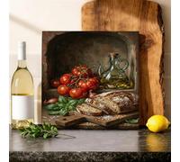 Toile murale rustique traditionnelle à l'huile d'olive, récolte du pain, rouge - œuvre d'art à suspendre pour cuisine, salon, chambre à coucher, coin petit-déjeuner - 30,5 x 30,5 cm