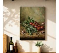 Toile murale rustique traditionnelle à suspendre sur toile de tomates, basilic, romarin, récolte, vert, décoration murale d'intérieur, restaurant, salle à manger, cabine 30,5 x 40,6 cm