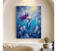 Toile murale sirène - Impressions sur toile de peintures fantastiques sous-marines - Impressions sur toile décorative pour salon, chambre à coucher, salle de bain - 30,5 x 40,6 cm