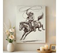 Toile murale style vintage cowboy rodéo - Impression de cheval équestre marron - 40,6 x 50,8 cm