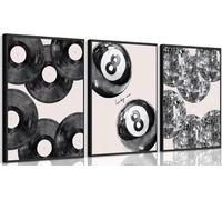 Toile murale tendance noir et blanc à 3 pièces - Décoration murale Lucky 8 Ball - Affiche de bal disco - Œuvre d'art pour dortoir, chambre à coucher, salon - Décoration murale sans cadre - 40,6 x 61
