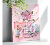 Toile murale tendance rose avec fleurs roses - Décoration murale glamour pour salle de bain - Parfum - Salle de maquillage - Peinture encadrée pour chambre à coucher et salon - 30,5 x 40,6 cm