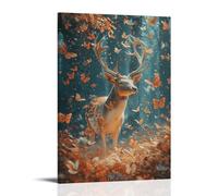 Toile murale tendue et encadrée prête à être accrochée - Impressions sur toile de peintures à thème cerf rustique, papillon, animaux de la forêt, conte de fées, animaux de la forêt - Œuvre d'art
