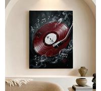 Toile murale vintage à thème disque vinyle - Impression sur toile - Thème musique rouge et noir - Décoration d'intérieur rétro pour salon, chambre à coucher, bureau - 30,5 x 40,6 cm