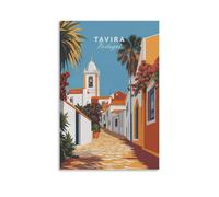 Toile murale vintage Algarve Tavira Sunny Coastal Orange Flower - Affiche d'œuvre d'art pour salon, chambre à coucher, salle de bain, bureau - 40 x 60 cm