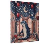 Toile murale vintage cirque bleu, lune cosmique, étoiles, festival nautique, décoration d'intérieur pour salon, chambre à coucher, bureau, 30,5 x 40,6 cm