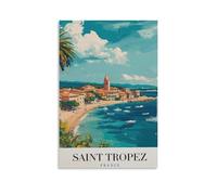 Toile murale vintage de Saint Tropez - Impression sur toile pour salon, chambre à coucher, salle de bain, bureau - 50 x 75 cm