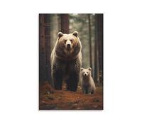 Toile murale vintage ours marron décorations murales pour le salon Nature forêt faune scène accrocher photos mur oeuvre d'art