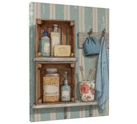 Toile murale vintage pour étagère de salle de bain, marron turquoise, décoration murale rustique pour la maison, salon, chambre, salle de bain, dortoir, 40,6 x 50,8 cm