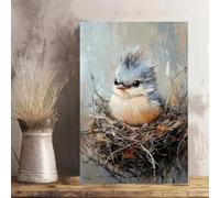 Toile murale vintage rustique avec bébé oiseau dans un nid - 30,5 x 45,7 cm - Poster sans cadre - Décoration de maison et de bureau pour salon, chambre, cuisine et café
