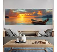 Toile murale vintage rustique avec coucher de soleil, océan, bateau et îles, 30,5 x 91,4 cm, sans cadre, idée cadeau pour la maison, le bureau, le salon, la chambre à coucher