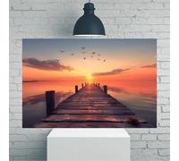 Toile murale vintage rustique avec coucher de soleil sur jetée - 30,5 x 45,7 cm - Poster sans cadre - Décoration de maison et de bureau pour salon, chambre, cuisine et café