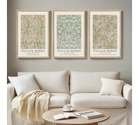 Toile murale William Morris encadrée à 3 panneaux - Impressions sur toile vintage vert sauge - Impressions d'images botaniques florales pour chambre à coucher, couloir, bureau - 40,6 x 61 cm