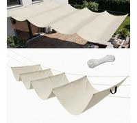 Toile-Ombrage Rétractable Vague 170 x 220 cm avec Oeillets et Cordons Pergola Marquise Réglable Imperméable Protection UV pour Toit de Terrasse, Pavillon, Ivoire