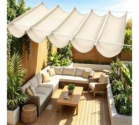 Toile-Ombrage Rétractable Vague 300 x 700 cm Imperméable Anti-UV Résistante Aux Intempéries Voile d'ombrage Imperméable Rectangulaire pour Pergola Serre Pet House Clôture, Blanc cassé